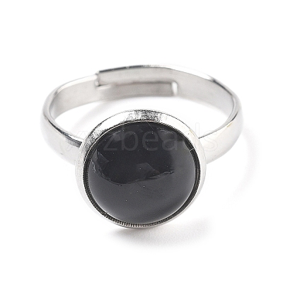 Half Round Natural Black Agate Finger Rings RJEW-M062-01P-30-1