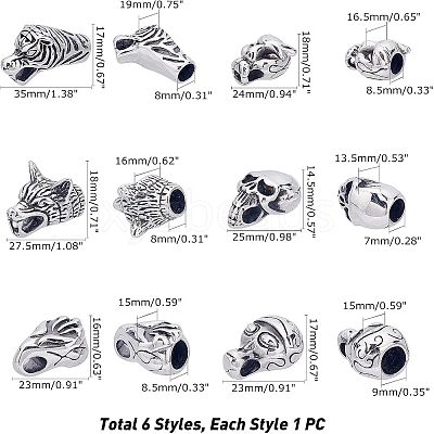 6Pcs 6 Style 304 Stainless Steel Cord Ends STAS-UN0020-92-1