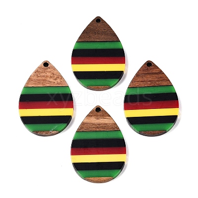 Jamaican Colour Epoxy Resin & Walnut Wood Pendants RESI-N039-122O-1