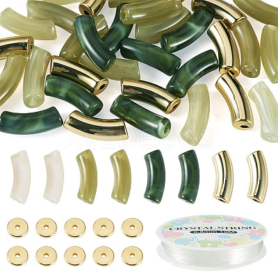 32Pcs 4 Colors Curved Tube Acrylic Beads DIY-TA0014-73-1