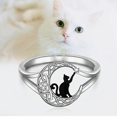 Cat Shape & Moon Alloy Finger Rings FS-WG27026-01-1