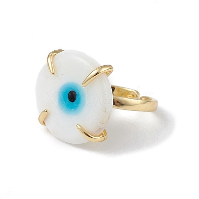 Lampwork Evil Eye Open Cuff Ring RJEW-C051-01G-06-1