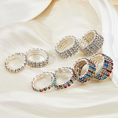 8Pcs 8 Style Rhinestone Tennis Chains Stretch Rings Set for Women RJEW-FI0001-02-1