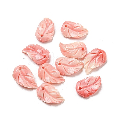 Synthetic Coral Dyed Leaf Charms CORA-Q034-02-01-1