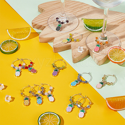 Autumn Pineapple Alloy Enamel Wine Glass Charms AJEW-GA00016-1