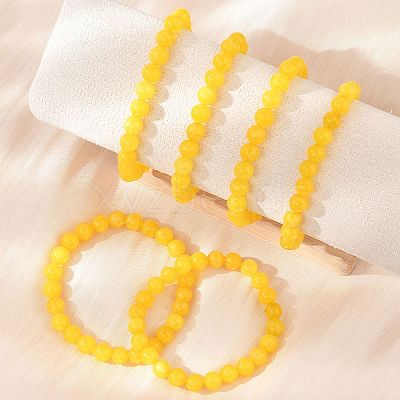 Natural Yellow Jade Bead Stretch Bracelets BJEW-K212-B-038-1
