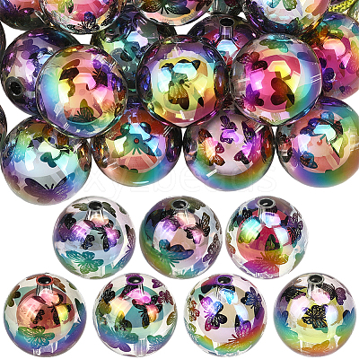 20Pcs UV Plating Acrylic Printed Beads TACR-SC0001-46C-1