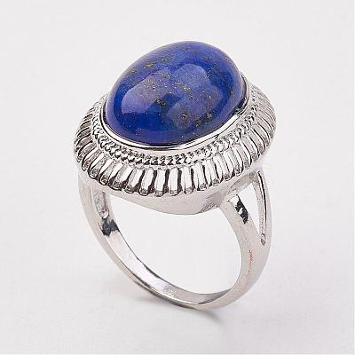 Natural Lapis Lazuli Finger Rings RJEW-P122-18-1