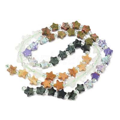 5 Styles Synthetic Imperial Jasper & Natural Topaz Jade & Quartz Crystal & Unakite & Kambaba Jasper Beads Strands G-D095-A01-1