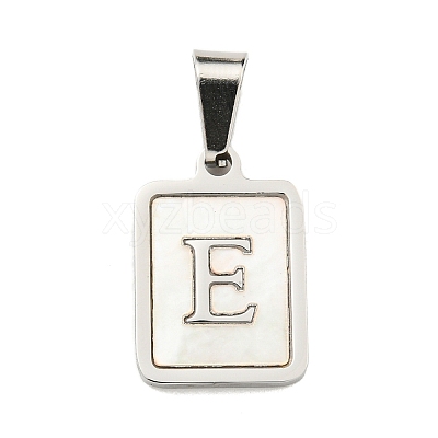 304 Stainless Steel Pave Natural White Shell Pendants STAS-S130-03P-E-1