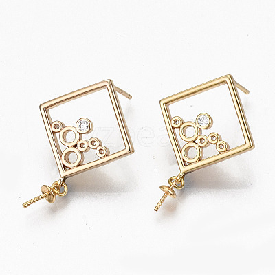 Brass Micro Pave Cubic Zirconia Stud Earring Findings KK-R117-057-NF-1