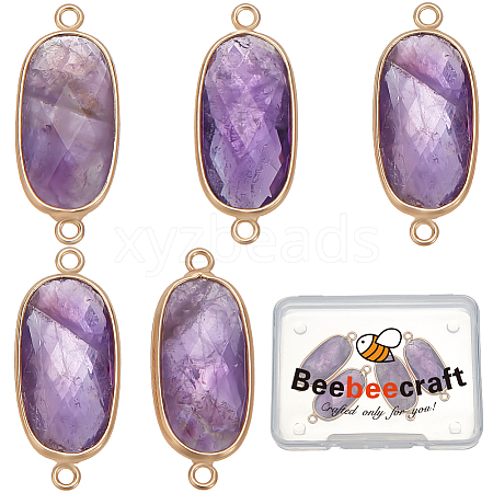 Beebeecraft 5Pcs Natural Amethyst Connector Charms G-BBC0001-35A-1