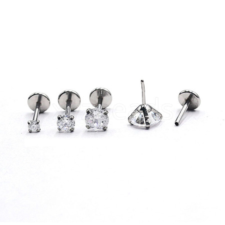 Titanium Steel Clear Cubic Zirconia Threadless Labret Stud WG18B1C-20-1