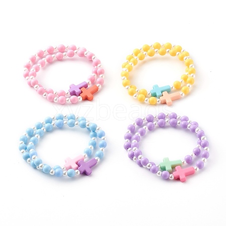 Opaque Acrylic Stretch Beaded Bracelets for Kids BJEW-JB06230-1