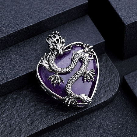 Natural Amethyst Metal Dragon Wrapped Pendants PW-WG32694-06-1