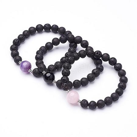 Natural Lava Rock Beaded Stretch Bracelets BJEW-JB02618-1