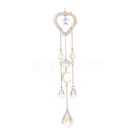 Glass Teardrop & Star Window Hanging Suncatchers HJEW-JM00905-01-1