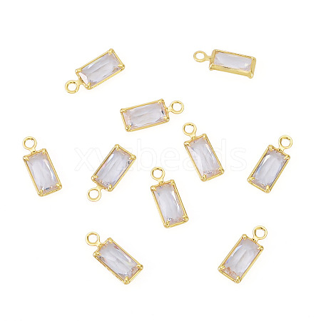 10Pcs Brass Pave Cubic Zirconia Rectangle Charms KK-TADJ0001-29-1