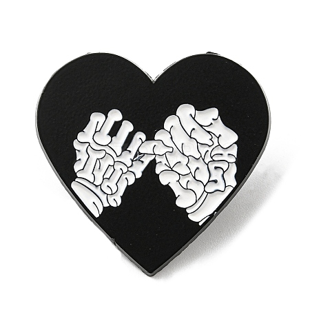 Heart with Picky Promise Skeleton Hand Enamel Pin JEWB-B006-05D-1