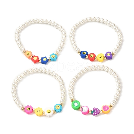 Round Glass Pearl Beads Stretch Bracelet for Teen Girl Women BJEW-JB07075-1