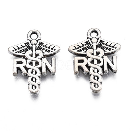 Tibetan Style Alloy RN Caduceus Medical Symbol Charms TIBEP-N008-137-1