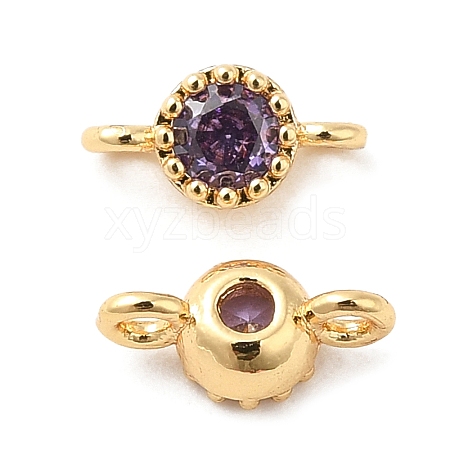 Brass Pave Purple Glass Connector Charms KK-F860-75G-01-1