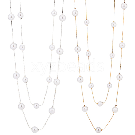 ANATTASOUL 2Pcs 2 Colors ABS Plastic Imitation Pearl Beaded Double Layer Necklaces Set NJEW-AN0001-20-1