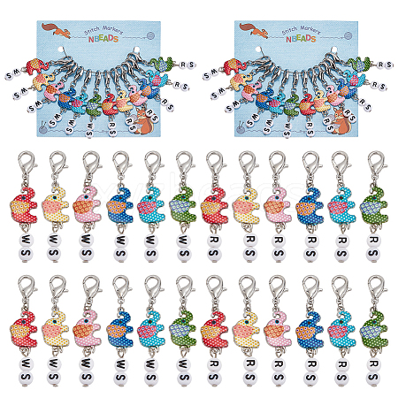 Polka Dot Elephant Alloy Enamel Pendant Locking Stitch Markers HJEW-AB00130-1