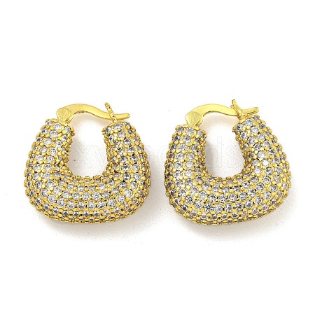 Rack Plating U-Shaped Brass Micro Pave Clear Cubic Zirconia Hoop Earrings for Women EJEW-G410-63G-1