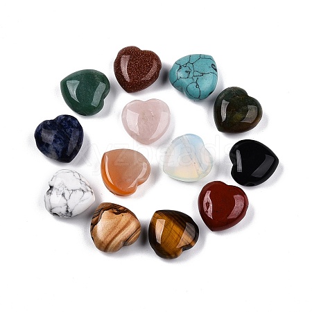 Natural & Synthetic Mixed Stone Heart Beads G-N344-30-1