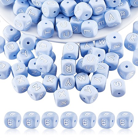 20Pcs Blue Cube Letter Silicone Beads 12x12x12mm Square Dice Alphabet Beads with 2mm Hole Spacer Loose Letter Beads for Bracelet Necklace Jewelry Making JX434E-1