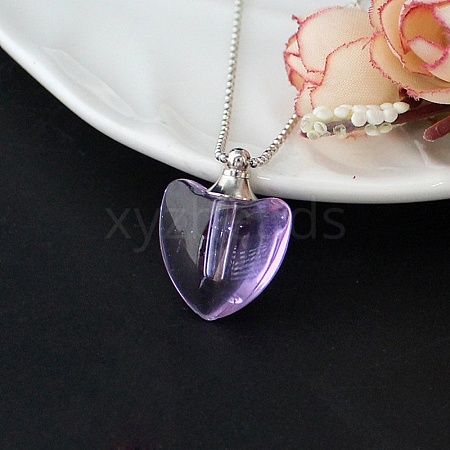 Medium Purple Glass Bottle with Iron Ball Chain Pendant Necklaces PW-WGF3857-07-1