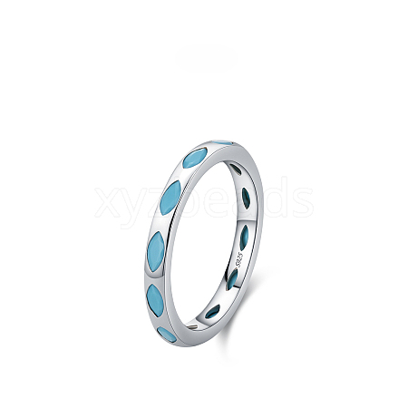 925 Sterling Silver Synthetic Turquoise Finger Rings FS-WGC9F63-14-1