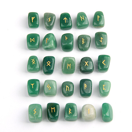 Viking Runes Engraved Tumbled Natural Green Aventurine Rune Stones PW-WG56DA1-08-1