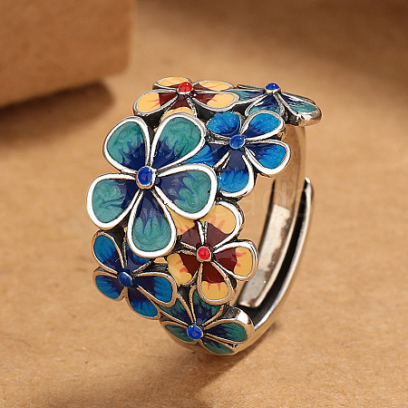 Floral Brass Enamel Finger Rings FS-WGF4391-01-1