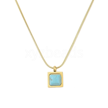 304 Stainless Steel & Synthetic Turquoise Square Pendant Necklaces NJEW-N055-15G-1