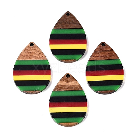 Jamaican Colour Epoxy Resin & Walnut Wood Pendants RESI-N039-122O-1