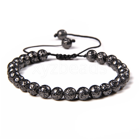 Natural Lava Rock Round Bead Adjustable Braided Bracelets UO3136-14-1