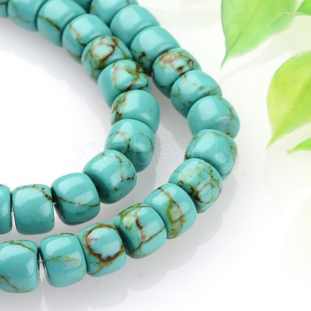 Dyed Synthetic Turquoise Drum Bead Strands TURQ-E204-01B-1