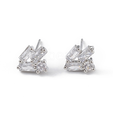 Clear Cubic Zirconia Geometric Stud Earrings EJEW-L234-085P-1