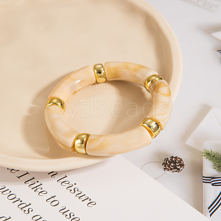 Retro Acrylic Imitation Gemstone Tube and CCB Beads Bangles for Women FS-WG908C5-01-1