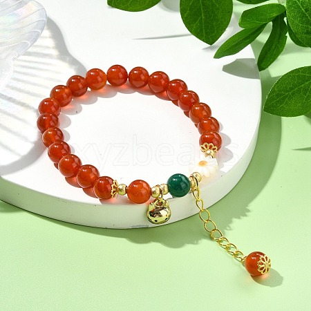 Natural Red Agate Beads Stretch Bracelets for Women BJEW-JB11360-02-1