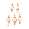 Copper Herringbone Wire-Wrapped Natural Pearl Potato Links Connector Charms KK-Z152-03G-03-1
