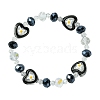Heart with Flower Glass Beaded Stretch Bracelet BJEW-JB09651-3