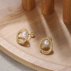 925 Sterling Silver Ring Stud Earrings with Pearl Beaded EJEW-P231-27G-3