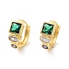 Green Cubic Zirconia Square Hoop Earrings EJEW-C028-14G-1