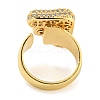 Brass Micro Pave Clear Cubic Zirconia Letter Open Cuff Ring for Women RJEW-M173-01G-F-3