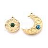 304 Stainless Steel Rhinestone & Synthesis Turquoise Pendants X-STAS-T074-14G-2