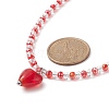 Glass Heart Pendant Necklace with Beaded Chains for Women NJEW-TA00060-6