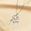 Non-Tarnish Woven Net/Web with Feather 304 Stainless Steel Boho Pendant Necklaces for Women NJEW-G087-03P-1